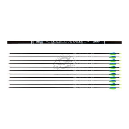 Flèches en carbone Tyro 4.2 600, longueur 31", ailettes 2", vert-bleu, encoche à goupille, pointe 90 grains